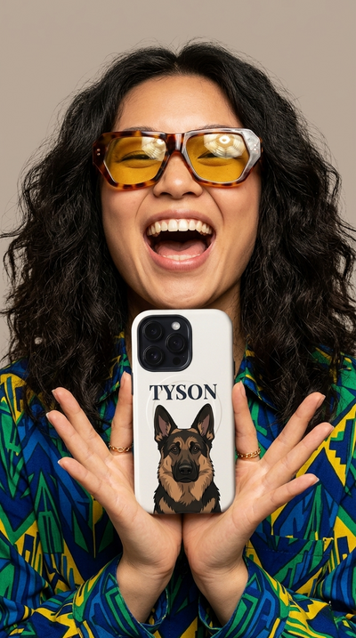 Pupcases custom dog iphone case with a happy woman